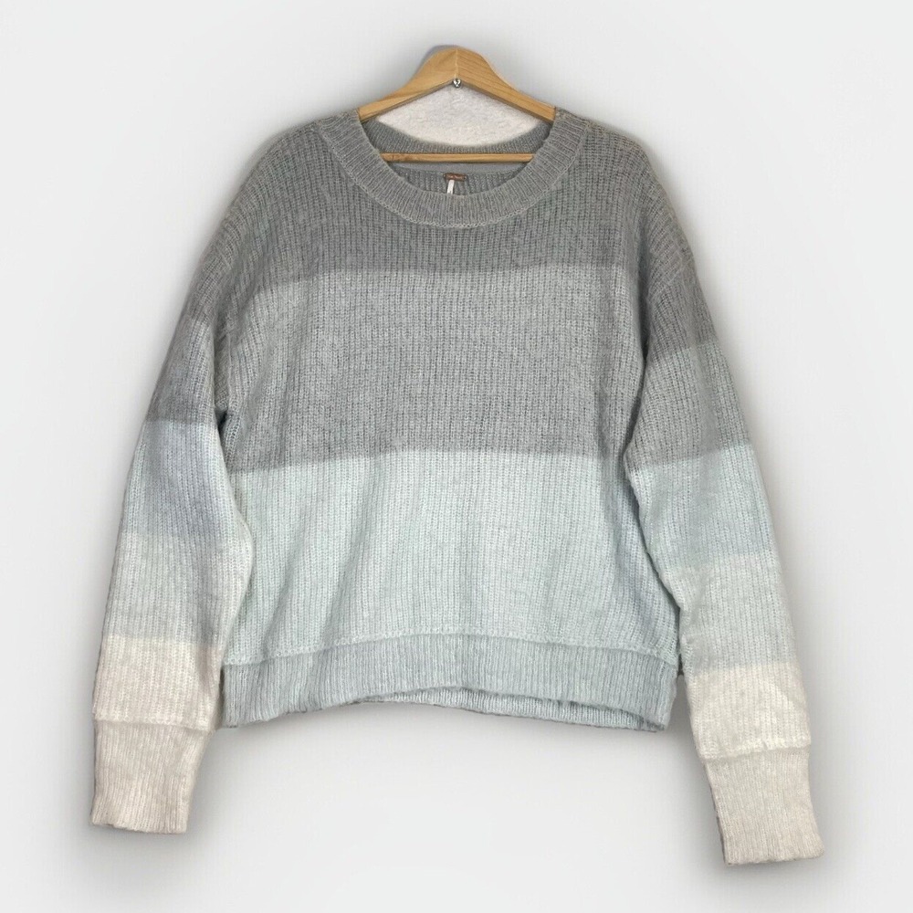 Free People Autumn Sky Pullover Sweater Cloud Combo Wool Blend Women's Size XL